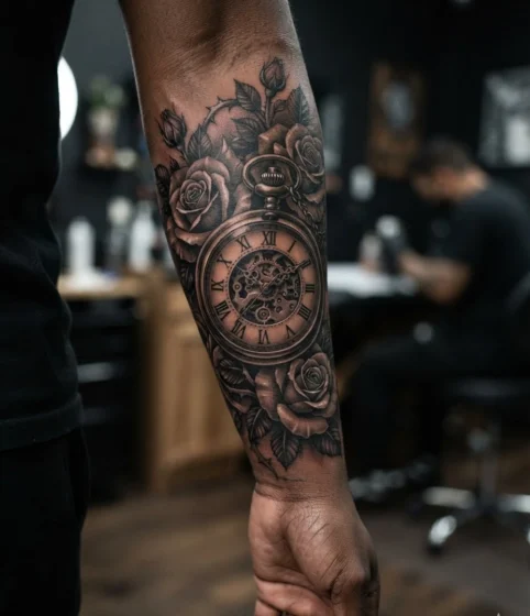 Clock with Roses