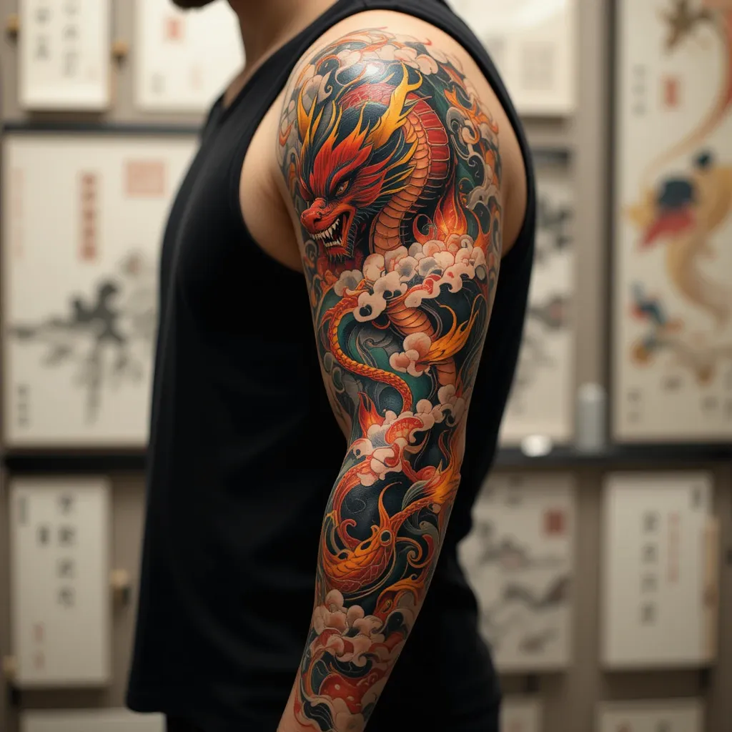 Japanese Dragon Sleeve Tattoo