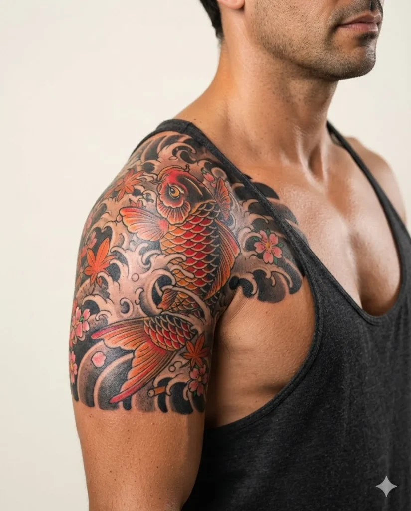 Japanese Koi Fish Shoulder Tattoo
