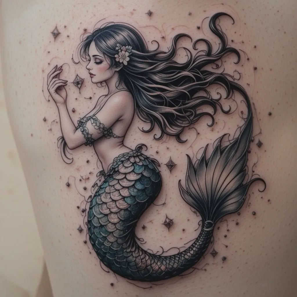 Mermaid with Flowing Hair