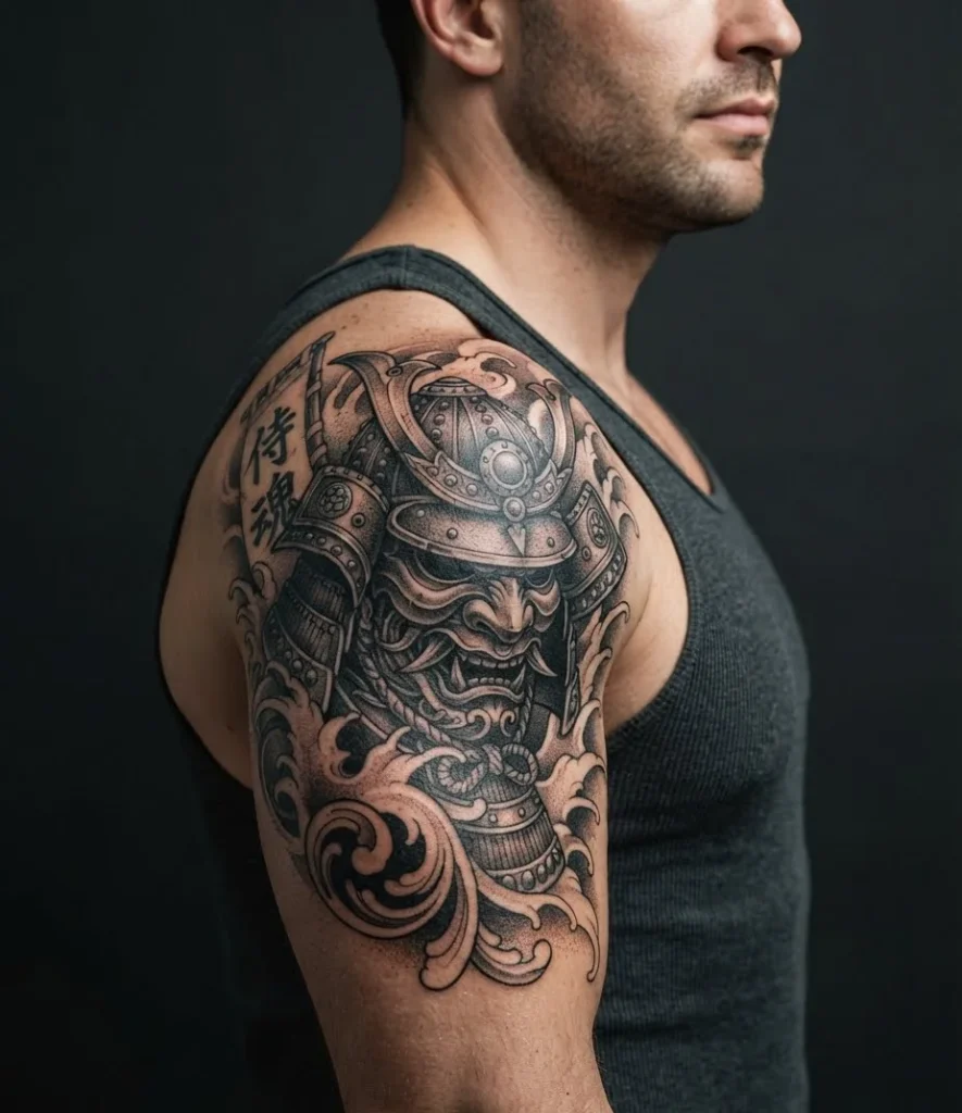 Samurai Mask Shoulder Tattoo