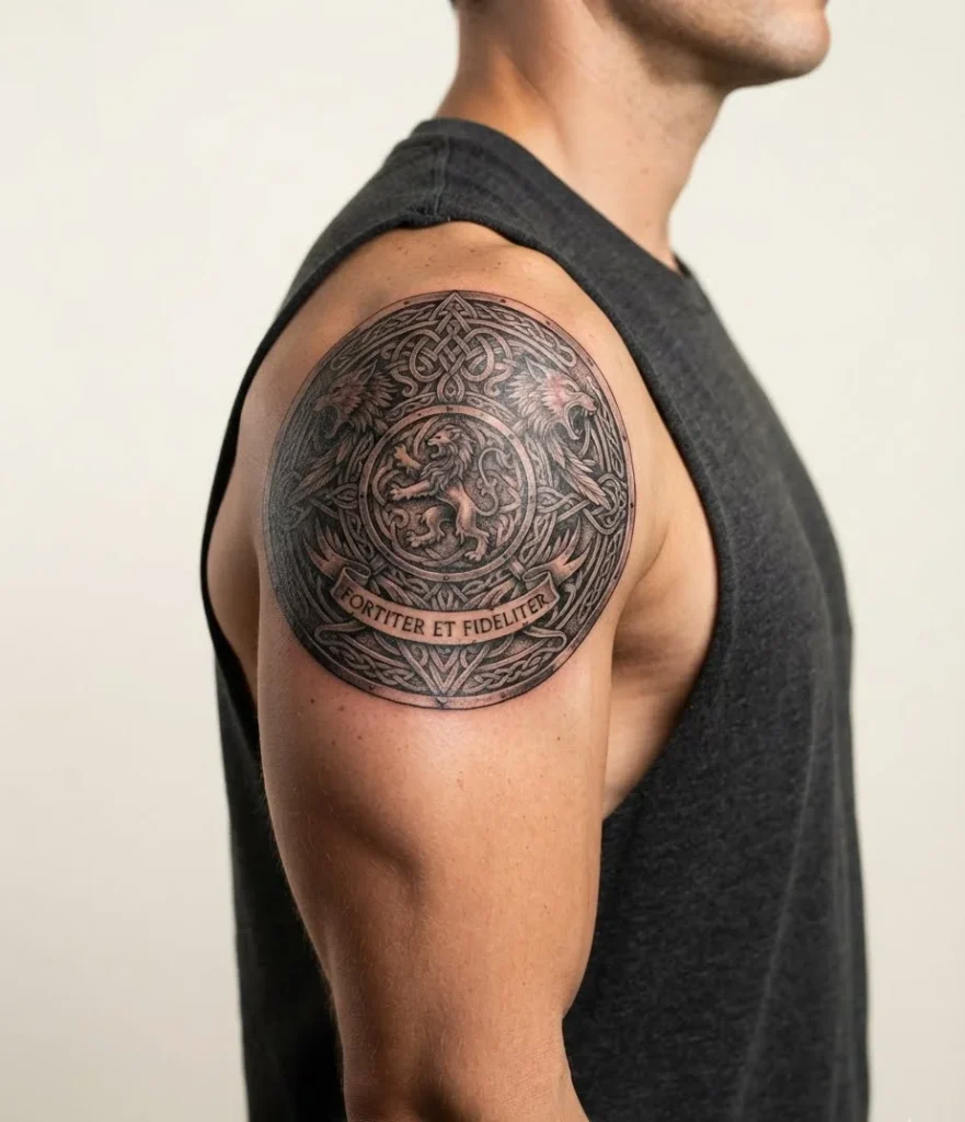 Warrior Shield Shoulder Tattoo