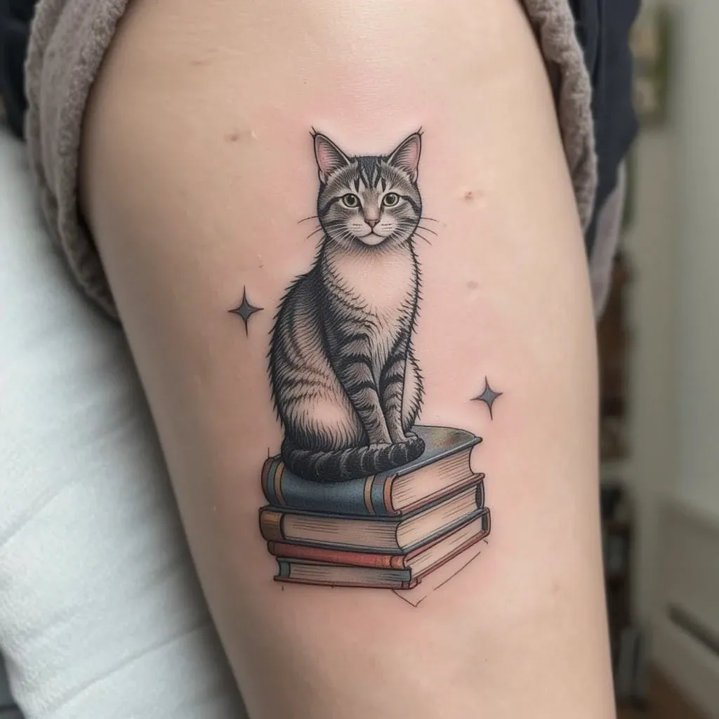 A Cat Sitting on Books