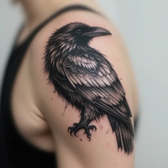 Black Ink Raven on Shoulder