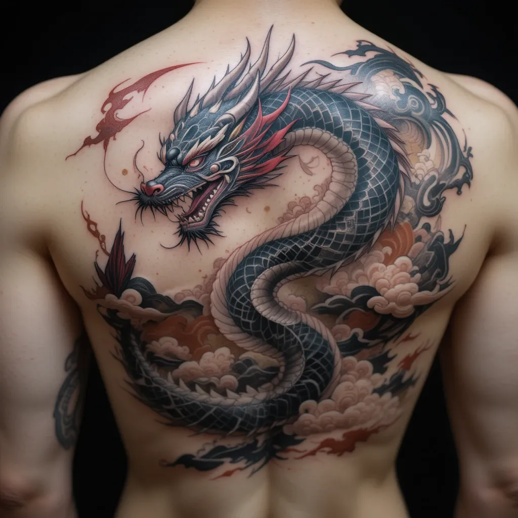 Black and Grey Japanese Dragon Tattoo