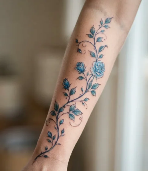 Blue Rose Vine Tattoo