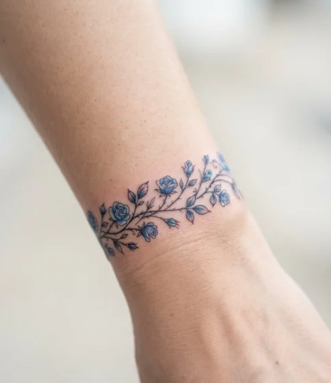 Blue Rose Wristband Tattoo