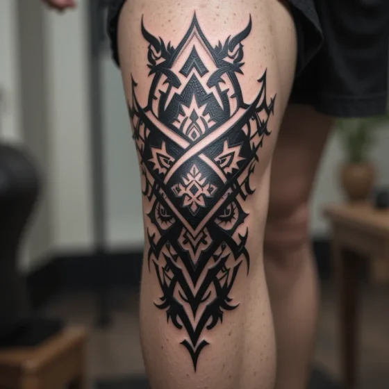 Bold Tribal Knee Tattoo