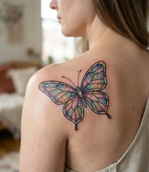 A Butterfly Made of Stained Glass and Starlight