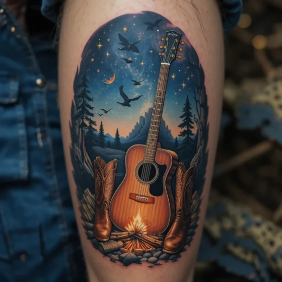 Campfire with Guitar and Boots