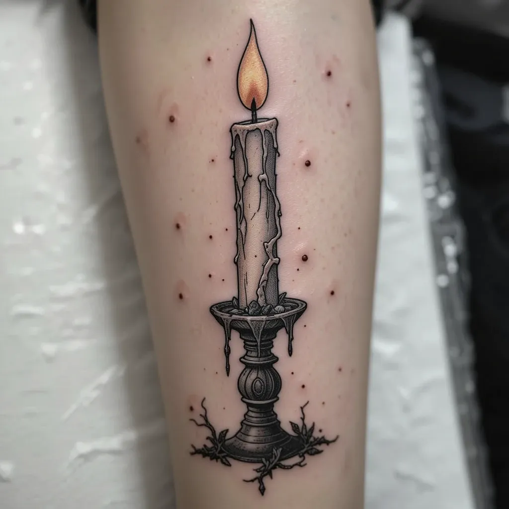 Candlestick with Melting Wax Tattoo