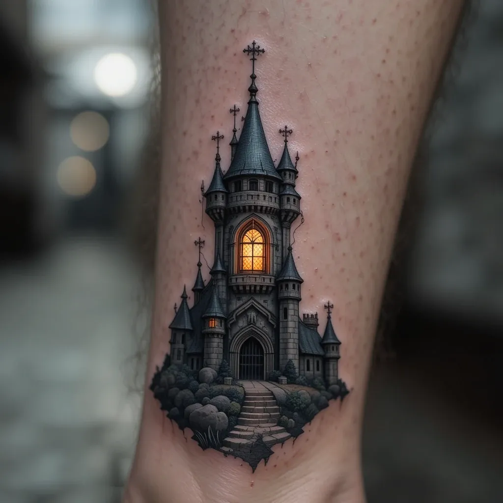 Castle Tower with a Single Lit Window
