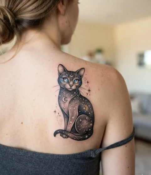 Celestial Cat with Cosmic Eyes