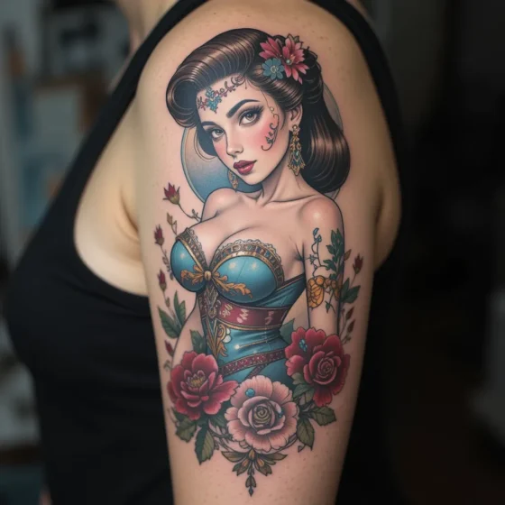 Classic Pin-Up Girl Tattoo