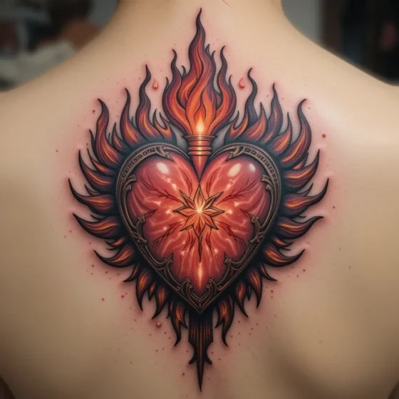 Classic Sacred Heart with Flames