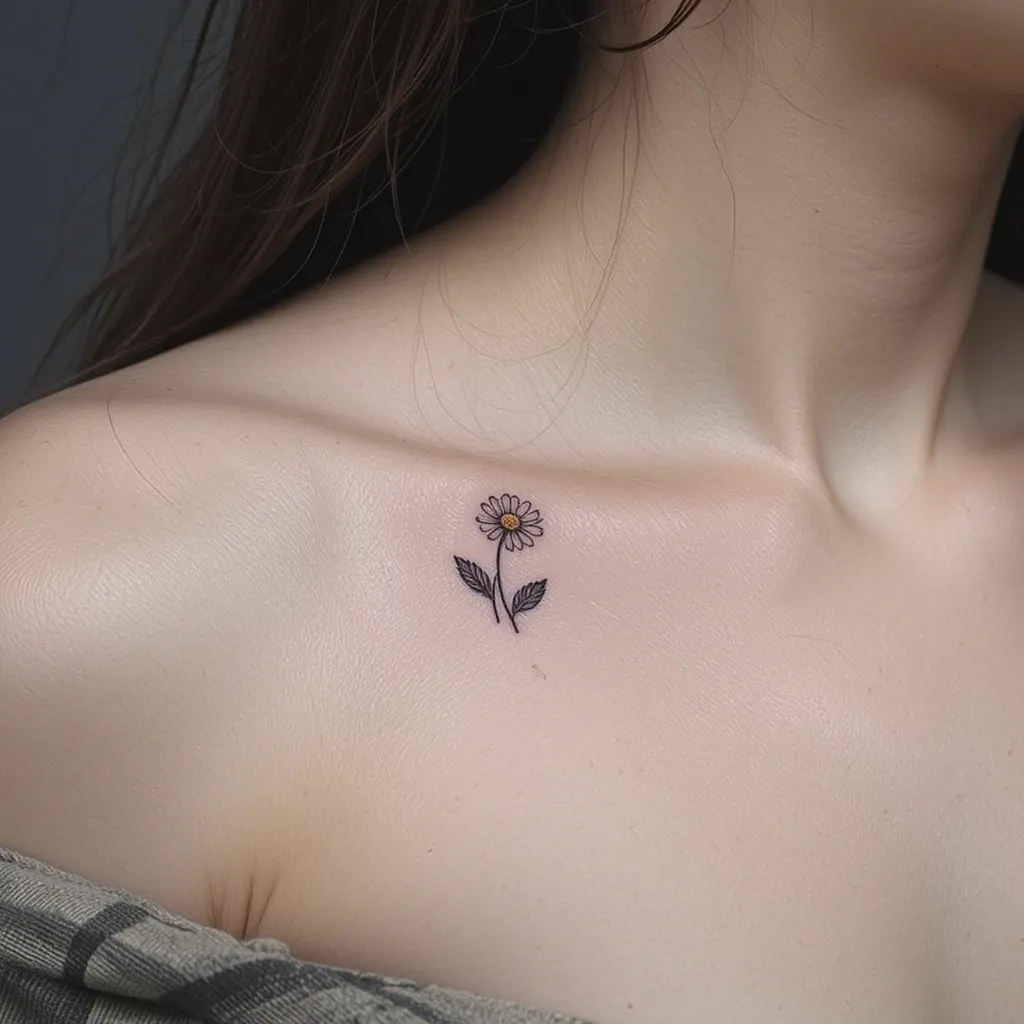 Collarbone Daisy Tattoo