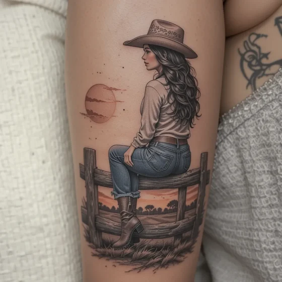 Cowgirl on a Fence