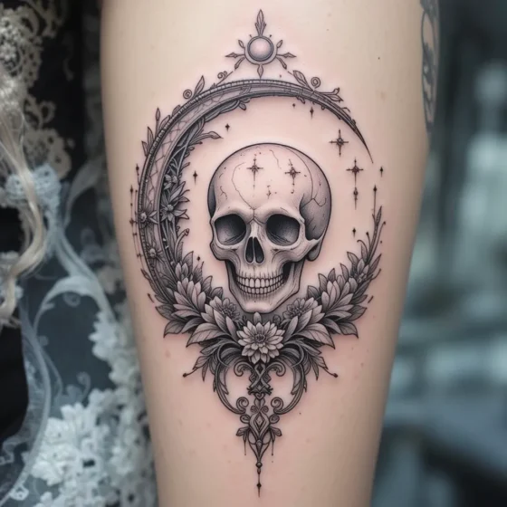 Crescent Moon Skull Tattoo