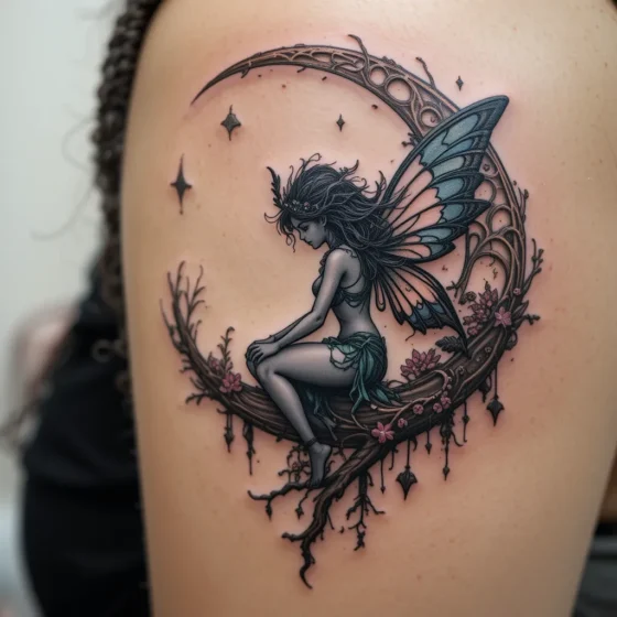 Crescent Moon and Fairy Tattoo