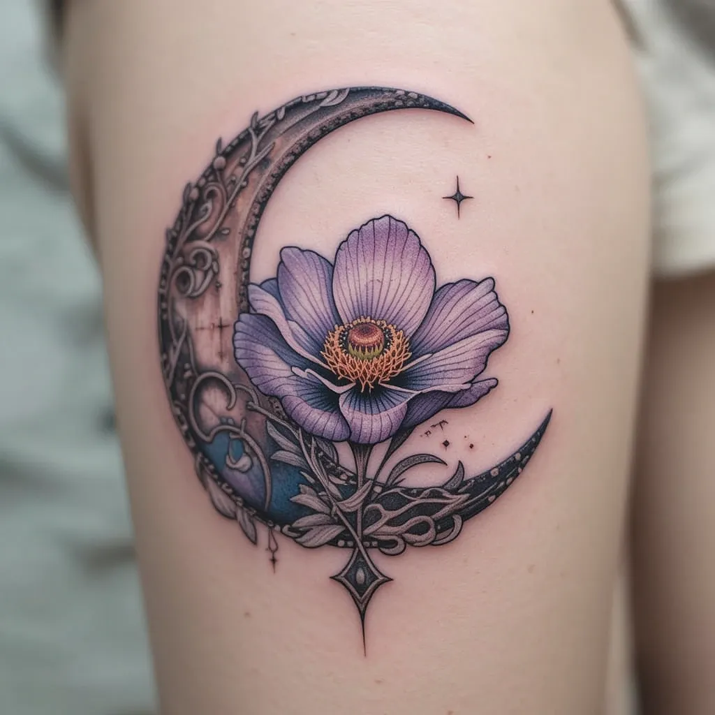 Crescent Moon with Sweet Pea