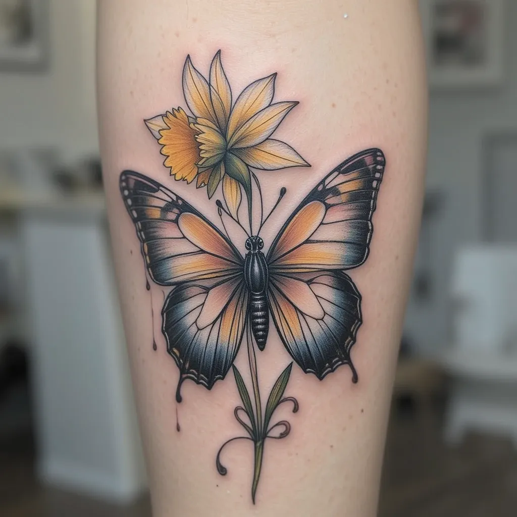 Daffodil and Butterfly Tattoo