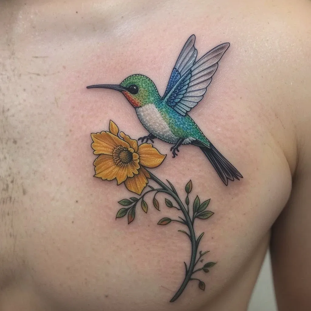 Daffodil with a Hummingbird