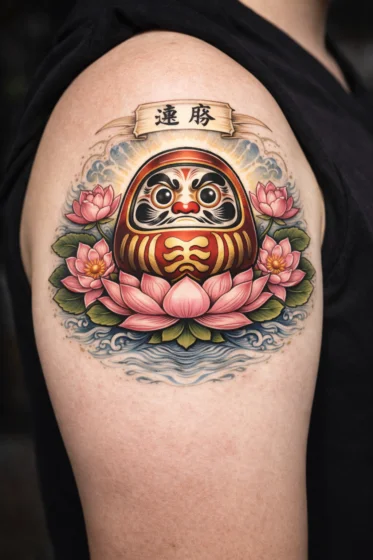Daruma with Lotus Tattoo