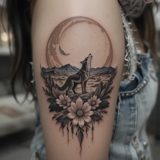 Desert Moon and Howling Coyote