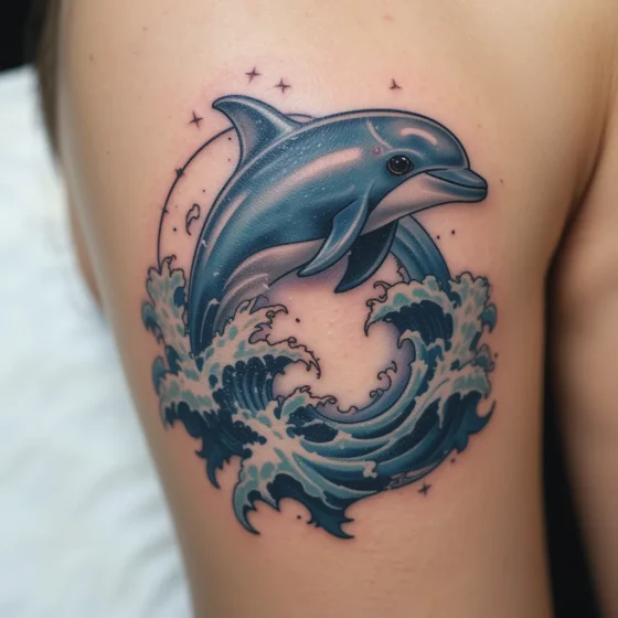 Dolphin Jumping Through Waves