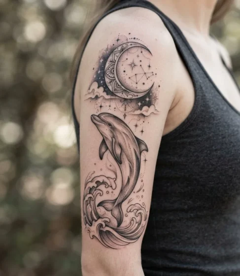 Dolphin With Crescent Moon