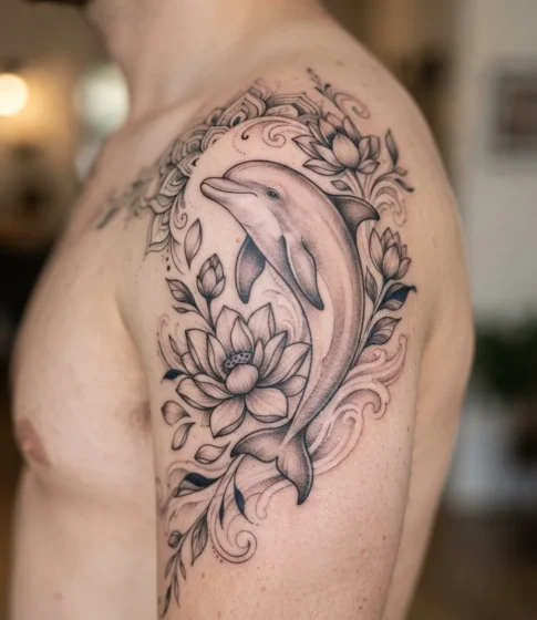Dolphin With Lotus Flower
