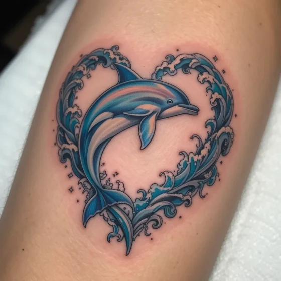 Dolphin in a Heart-Shaped Wave