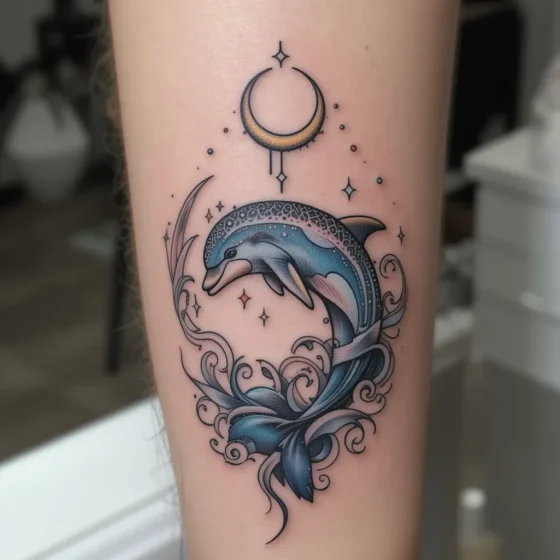 Dolphin with a Crescent Moon