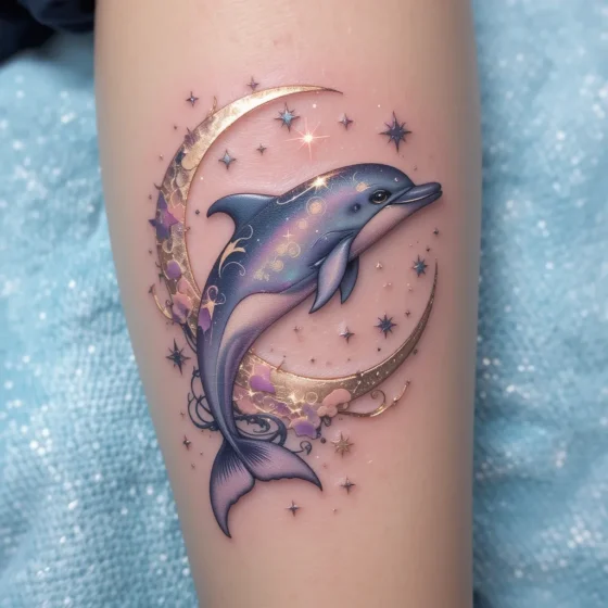 Dolphin with a Moon and Stars