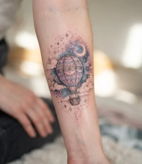 Dreamy Ethereal Hot Air Balloon Tattoo