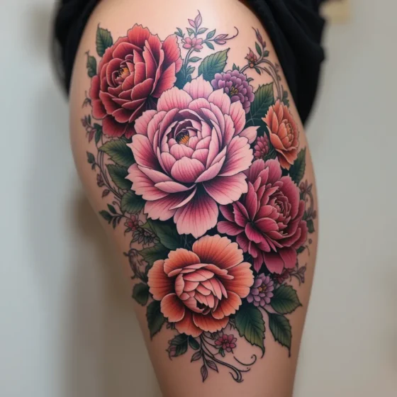 Elegant Floral Thigh Tattoo