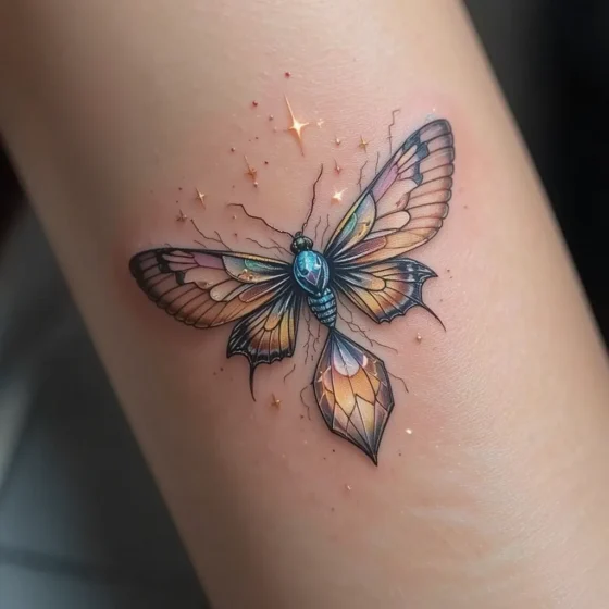 Ethereal Moth & Crystal Tattoo