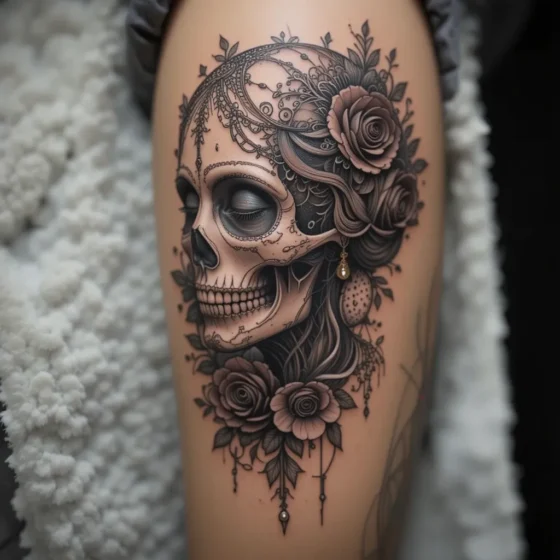 Feminine Gothic Skull Tattoo