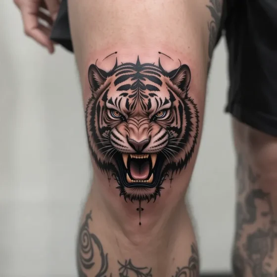 Fierce Tiger Knee Tattoo