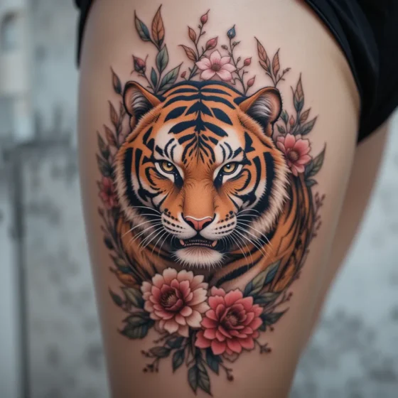 Fierce Tiger Thigh Tattoo