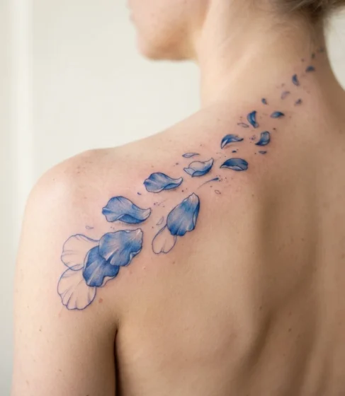 Floating Blue Rose Petals Tattoo