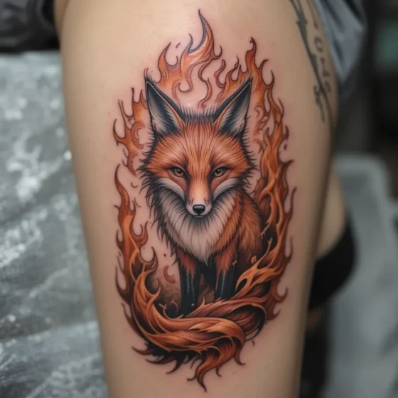 Fox with Flames Tattoo
