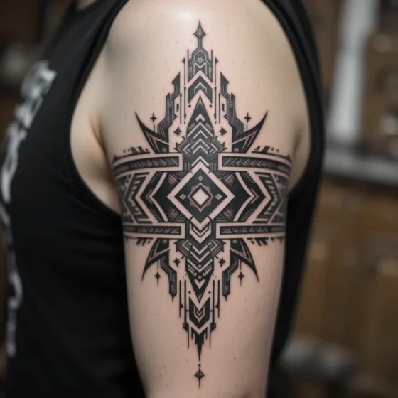 Geometric Blackwork Armband Tattoo 