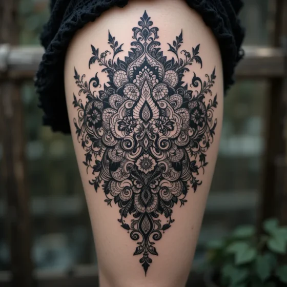 Gothic Lace Thigh Tattoo