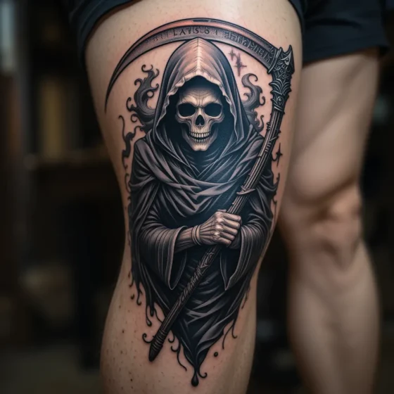 Grim Reaper Knee Tattoo