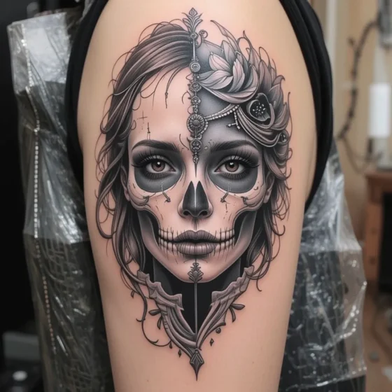 Half Skull, Half Face Tattoo