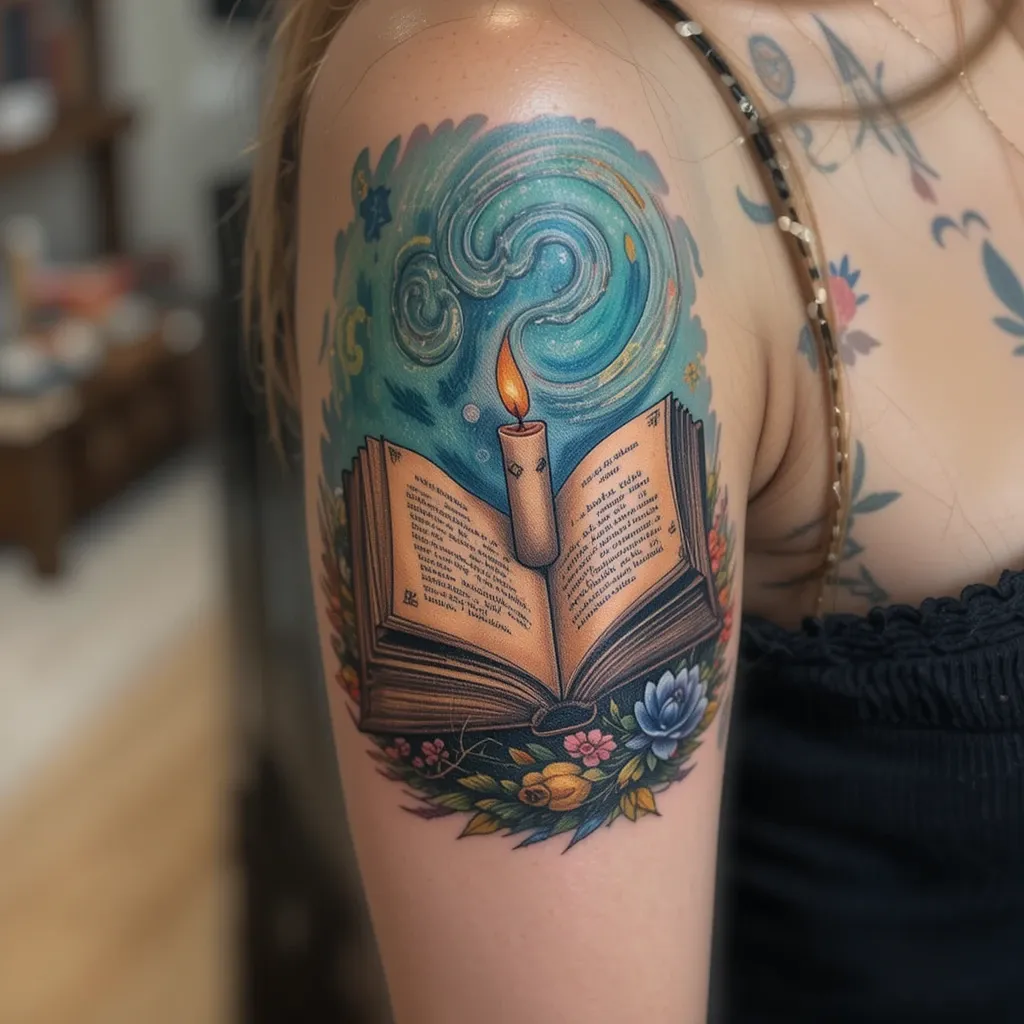 Hand Holding a Book with a Candle
