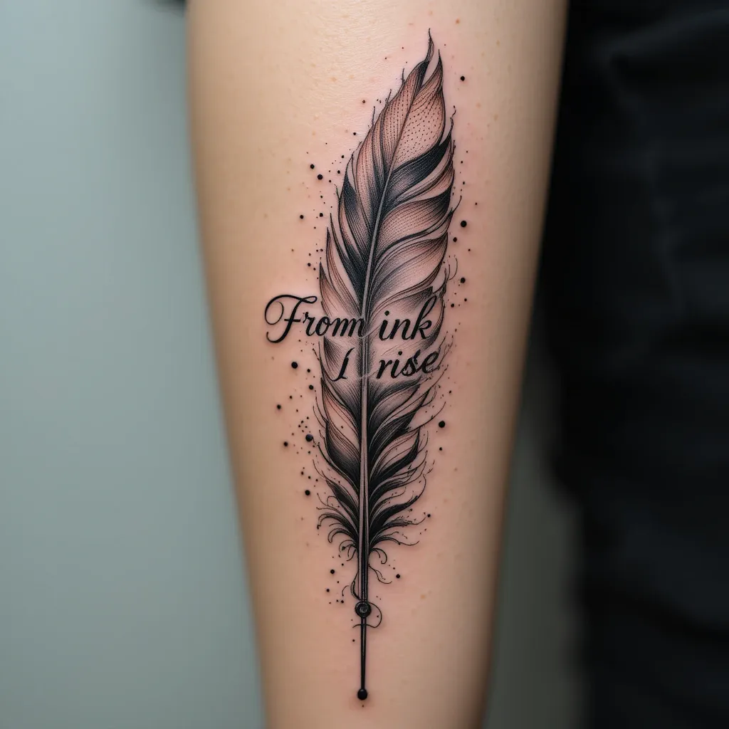 Ink-Dipped Feather Turning into Words
