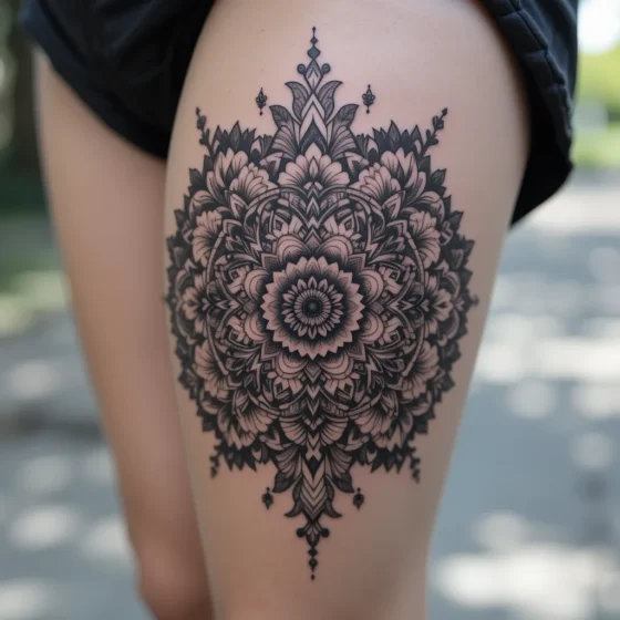 Intricate Mandala Thigh Tattoo