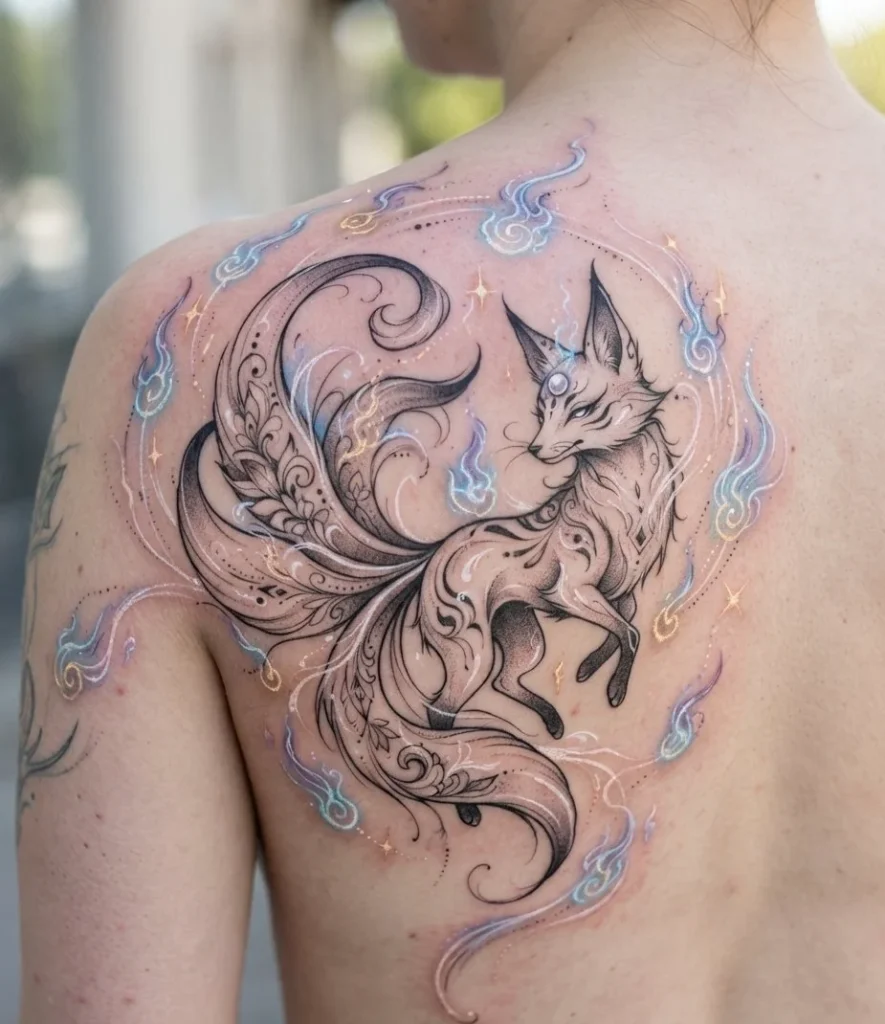 Kitsune Surrounded by Floating Wisps